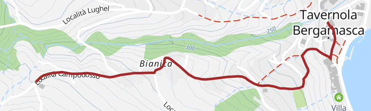 Route map: Path from Tavernola to the Sanctuary of Madonna di Cortinica